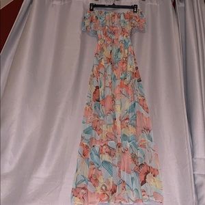 Off the shoulder pink & blue maxi dress Sz small